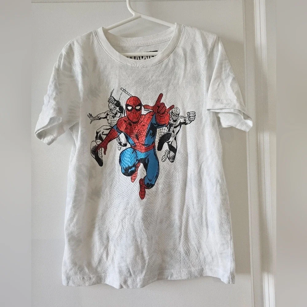 Kids sz7‎ Marvel Spider Man Graphic T Shirt White Avengers Superheroes Disney